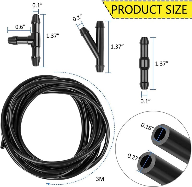 DWARFOO Windshield Washer Hose Kit, 3 Meter Washer Fluid Hose with 6 Pcs Hose Connectors, Universal Windshield Washer Nozzles Kit for Windshield Washer Nozzle Installation, Connect Car Water Pump and Nozzles - Image 2